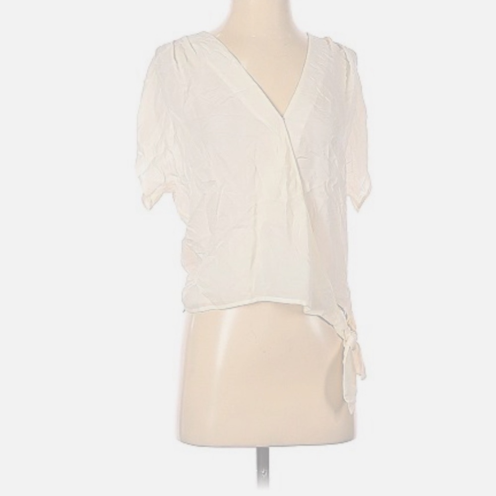 Joie Darel Wrap Tie Side V Neck Ivory Silk Blouse